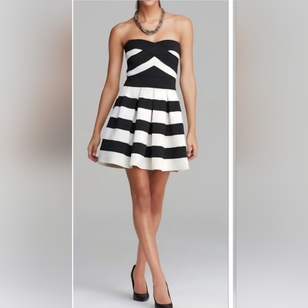 BCBG Navy and Cream Striped Mini Dress